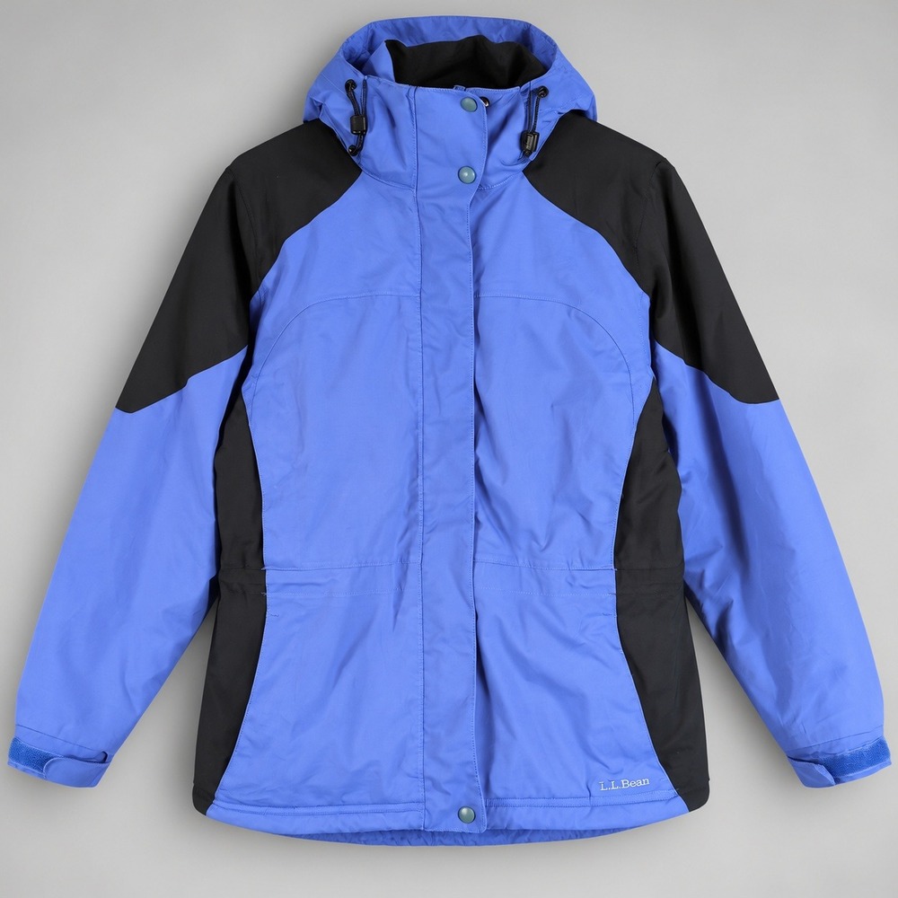 LL Bean Mens Hooded Insulated Jacket Blue Black Colorblock Size M 258988